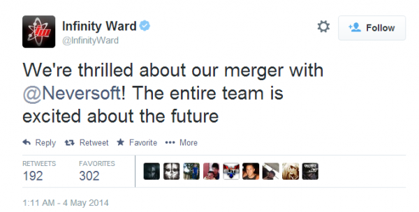 Infinity Ward Merger Tweet