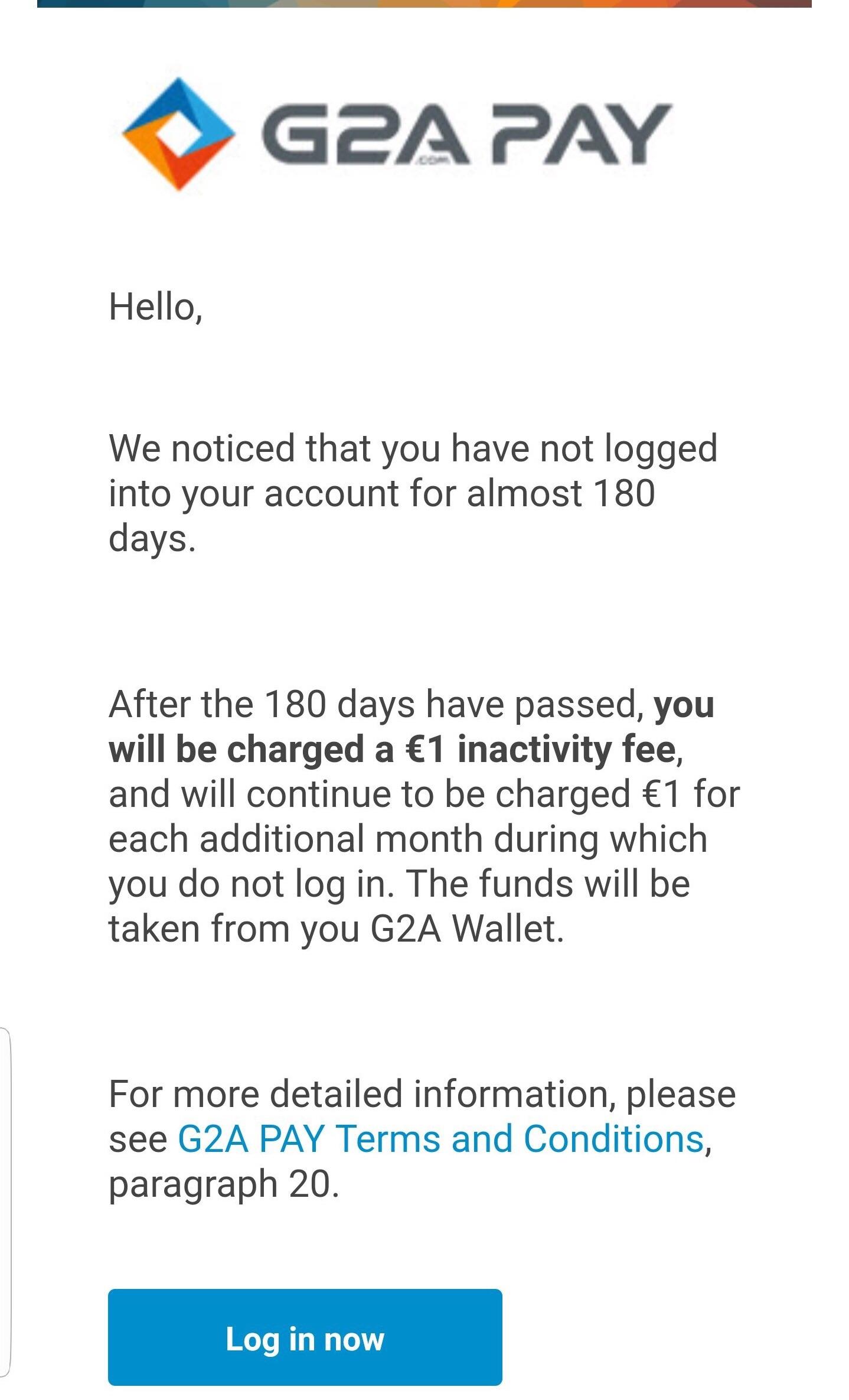 G2a Has Implemented A Monthly Inactivity Fee For Those That Don