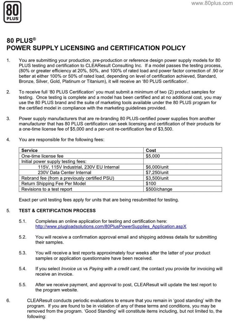 80 Plus testing and licensing fee increase may affect pricing of power ...