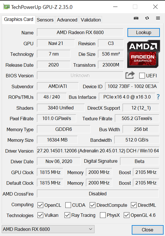 AMD Radeon RX 6800 Review — The Goldilocks RDNA 2 Card? –