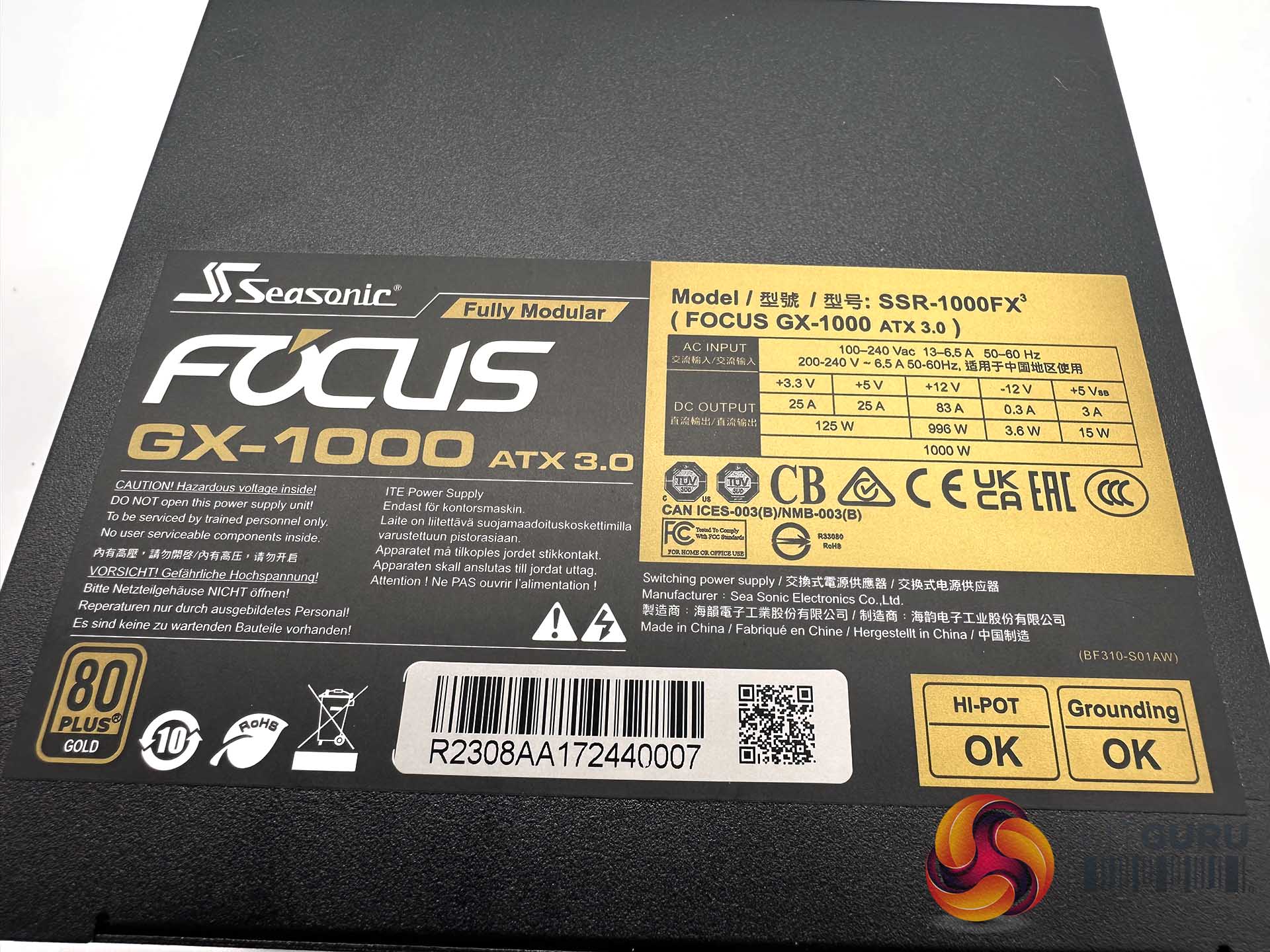 FOCUS-GX-1000-ATX30-WHITE - Seasonic Focus GX 1000W White - Modular 80+  Gold ATX 3.0 - PCIe 5.0 12VHPWR - Composants - Alimentation