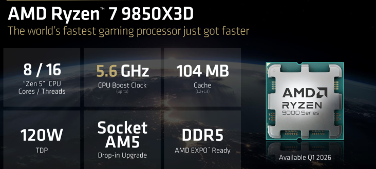 CES 2026 AMD Reveals New Ryzen CPUs For Laptops And Desktops KitGuru Ryzen 9850X3D Slide 1 732x330 