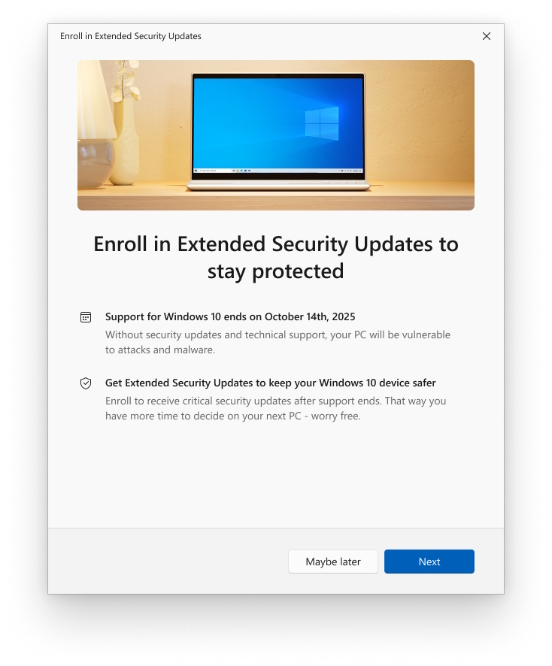 Microsoft introduces free Windows 10 extended security update options